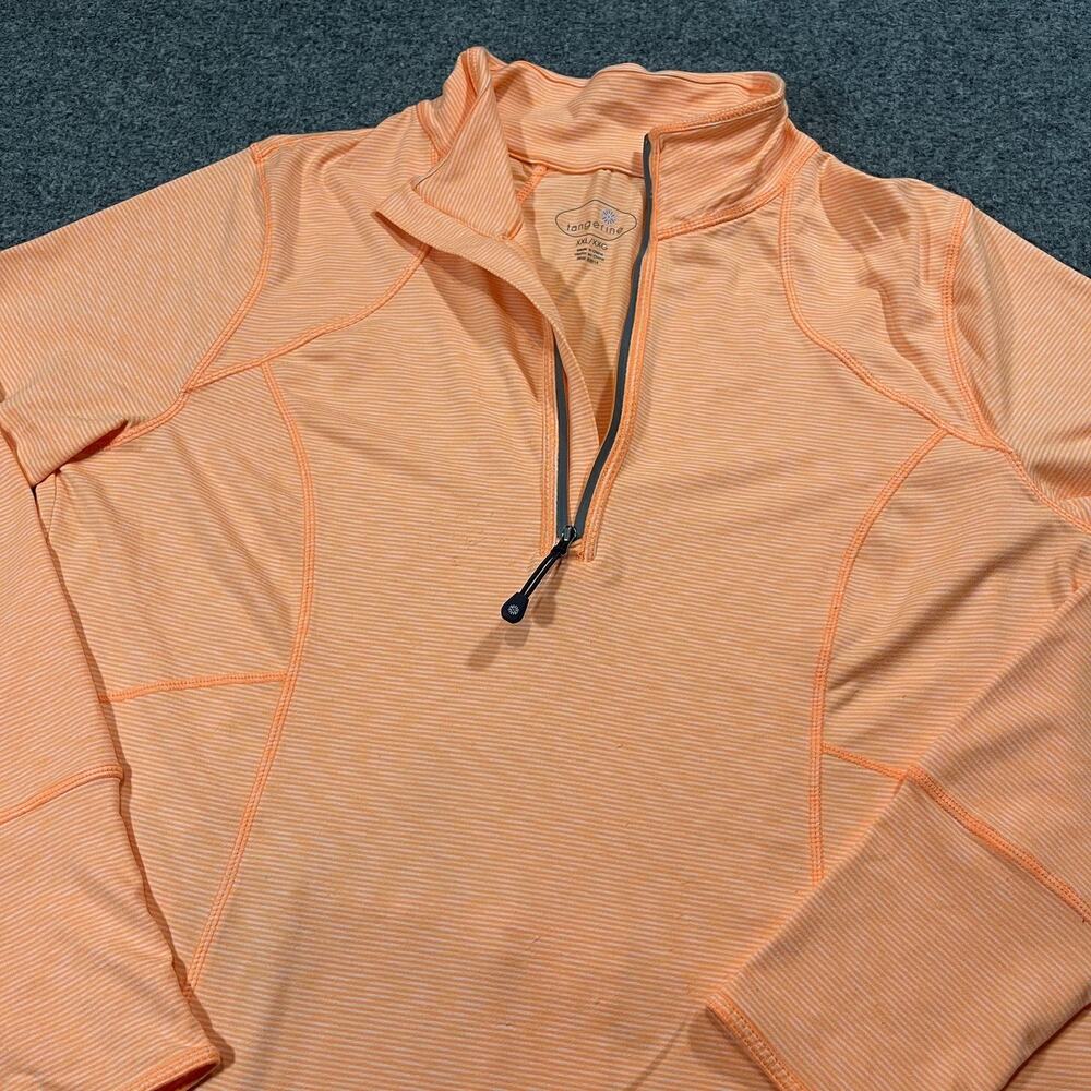Tangerine Top Womens 2XL Orange Striped 1/4 Zip Mock Neck Athletic Stretch